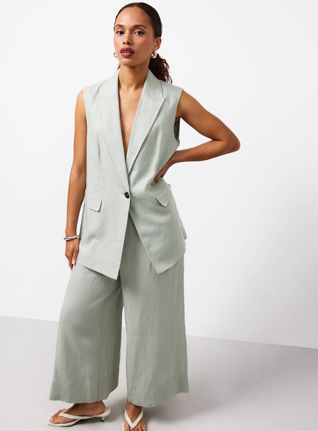 Green Pure Linen Longline Co-ord Waistcoat 14 - Image 2